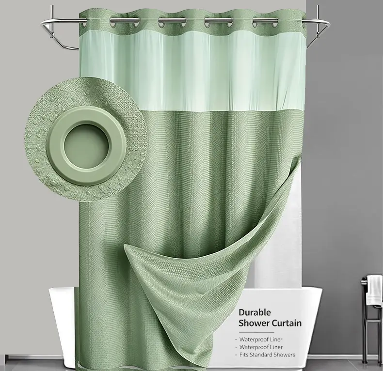 Polyester Waterproof Waffle Shower Curtain with Double Layer Large Loops, Mildew Proof, Toilet Partition, Modern Wall-Mounted Support Set (Multicolor Funny Design)