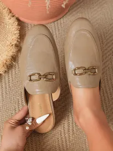 Luxury Style Buckle Toe Sandals, Flat Soft Leather Outdoor Half Slippers, Office Commute Loafers, Comfortable Slip-On Women's Shoes