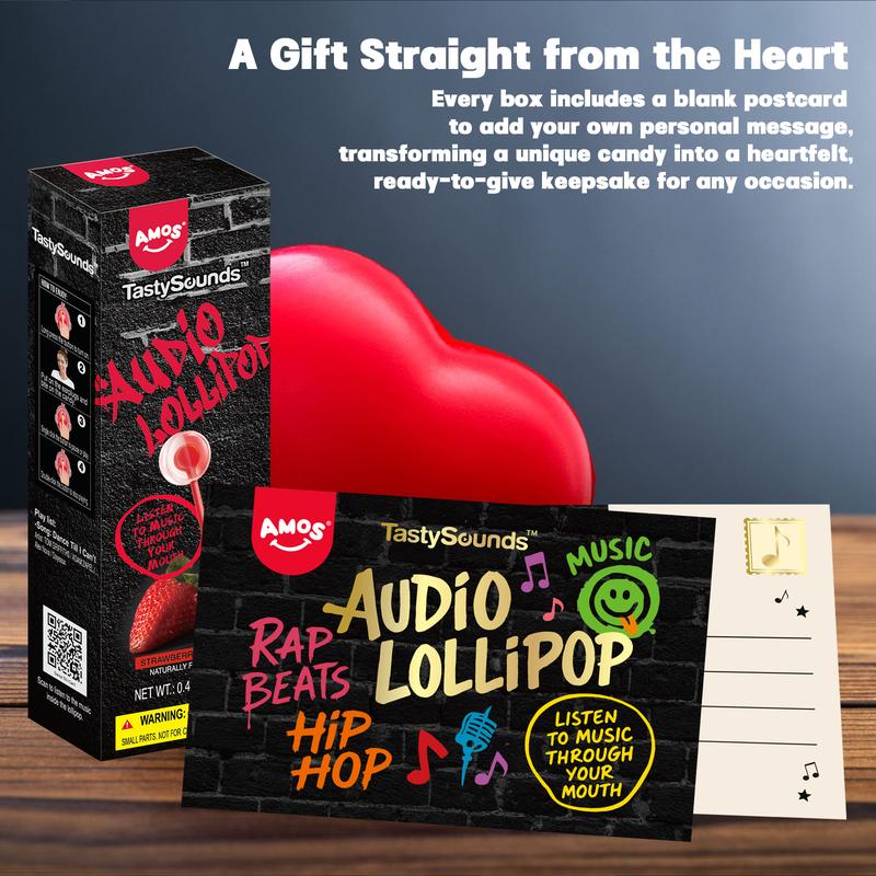Amos TastySounds Audio Lollipops - Hip Hop Music Lollipop in Grape, Blueberry, Strawberry & Lemon - Sweet Snack Candy