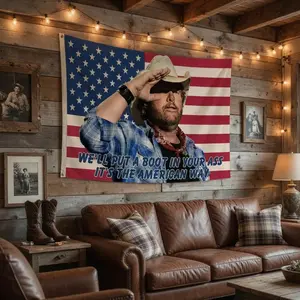 Toby 4th Flag, Toby Keiith We'll Put A Boot Flag, Courtesy of the Red Flags, Red White and Blue 4th Of July FLag Indoor Backdrops
