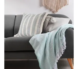 Ox Bay Blue/Ivory Striped Down Alternative Pillow, 20" x 20"