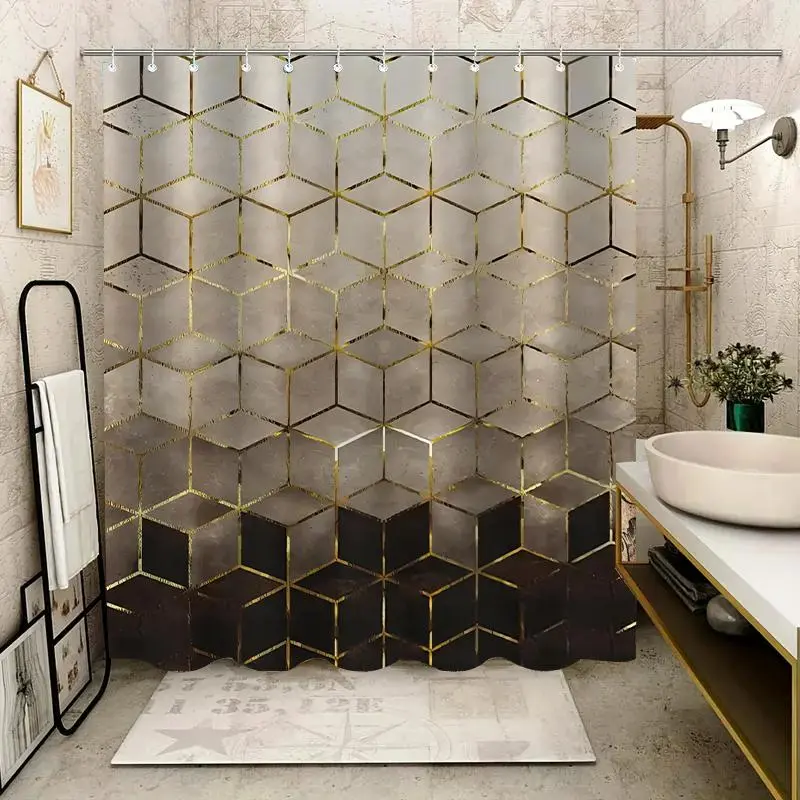Marble Pattern Shower Curtain, 1 Count Waterproof Bathroom Shower Curtain with 12pcs Hooks, Durable Shower Curtain for Home, Hotel, Apartment, Dorm, Spa, Restroom, Shower Essentials