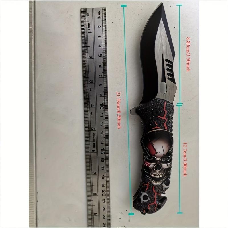 Skull Magic Belt Clip Folding  -lightweight EDC  , skull and lightning design, left and right hand universal lock and glass breaker, legal pocket  fold straight  sharp blade men outdoor survival fruit cutting multifunctional portable tactical knife