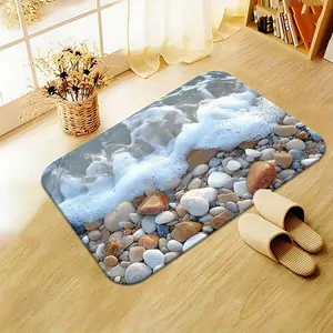 2D Seaside Pebble Illusion Mat - A Printed Carpet, Soft Flannel Welcome Mat With Anti-Slip Features, Suitable For Outdoor Use, Washable, Foldable, Made Of Polyester, Perfect For Bathrooms, Kitchens, Living Rooms, Bedrooms