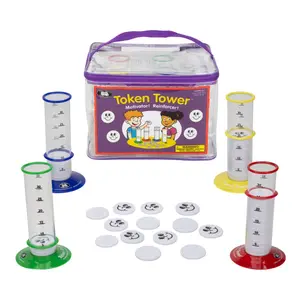 Token Towers Classroom Behavior Management System, Interactive Student Goal Tracking Reward Towers, 4 Colored Towers, 140 Tokens, Adjustable Goals for SEL, Special Education, Academic Motivation, Behavioral Incentives & Classroom Rewards