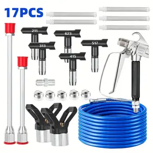 17-Piece Airless Paint Sprayer Kit with Hose, Metal & Plastic Reversible Nozzles, Extension Tube, Nozzle Guard & Filter - Perfect for Woodworking, Automotive & DIY Projects - Great for Commercial & Home Use!