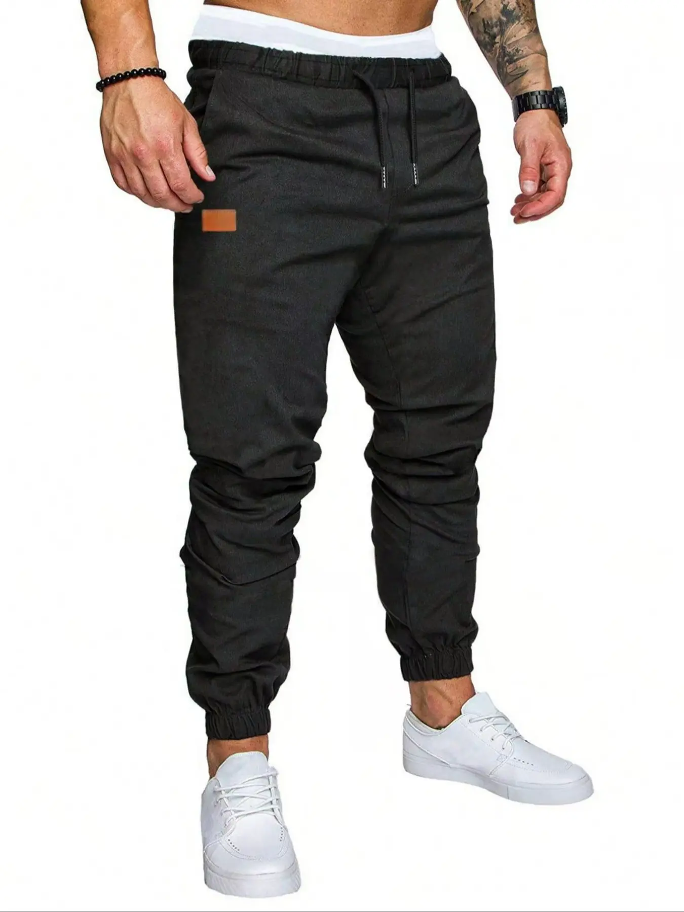 Men's Casual Solid Drawstring Waist Fitted Long Pants, Comfortable Fabric, Perfect for Daily Wear & Sports, Essential Wardrobe Item, Casual Fit Bottoms