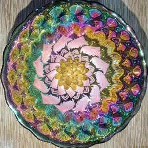 Rainbow-Hued Porcelain Teacup with Golden Lotus Center