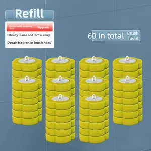Disposable Toilet Brush Refill Heads Replacement Sets, 60pcs Blue Ocean 3-Layer Sponge Refills, Rust-Proof Wand, Household Bathroom Cleaning Tool, Box-Packed Home Supply Accessory, 60Pcs Blue Ocean Refills