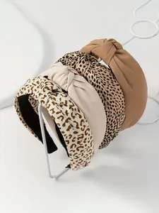 New Arrival Hair Accessories Set, Pure Color Fabric Bowknot Headwear, Vintage Leopard Print Wide Band Hair Clips, 4pcs Fashion Accessory, Headband Set, Knotted Headband