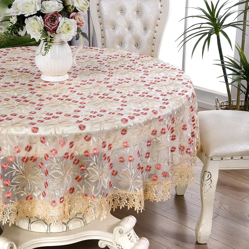 Lace Embroidered Round Tablecloth, Home Dustproof Kitchen Coffee Shop Table Mat, Party Picnic Wedding Festival Decorations, Round Shape, Embroidery Detail, Dustproof Function, Versatile Use
