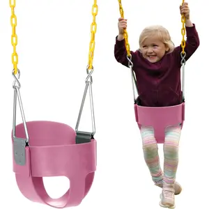 Heavy-Duty High Back Full Bucket Toddler Swing Seat| Coated Chains Fully Assembled| Pink Swing Set Accessory