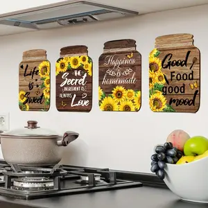 Set of 4 Sunflower & Mason Jar Wall Decals with Inspirational Quotes - Self-Adhesive, Removable PVC Stickers for Kitchen, Bedroom, Living Room, Entryway & Porch Decor, Entryway Accents|Inspirational Decor|Vibrant Design, Sunflower Wall Deco family decor