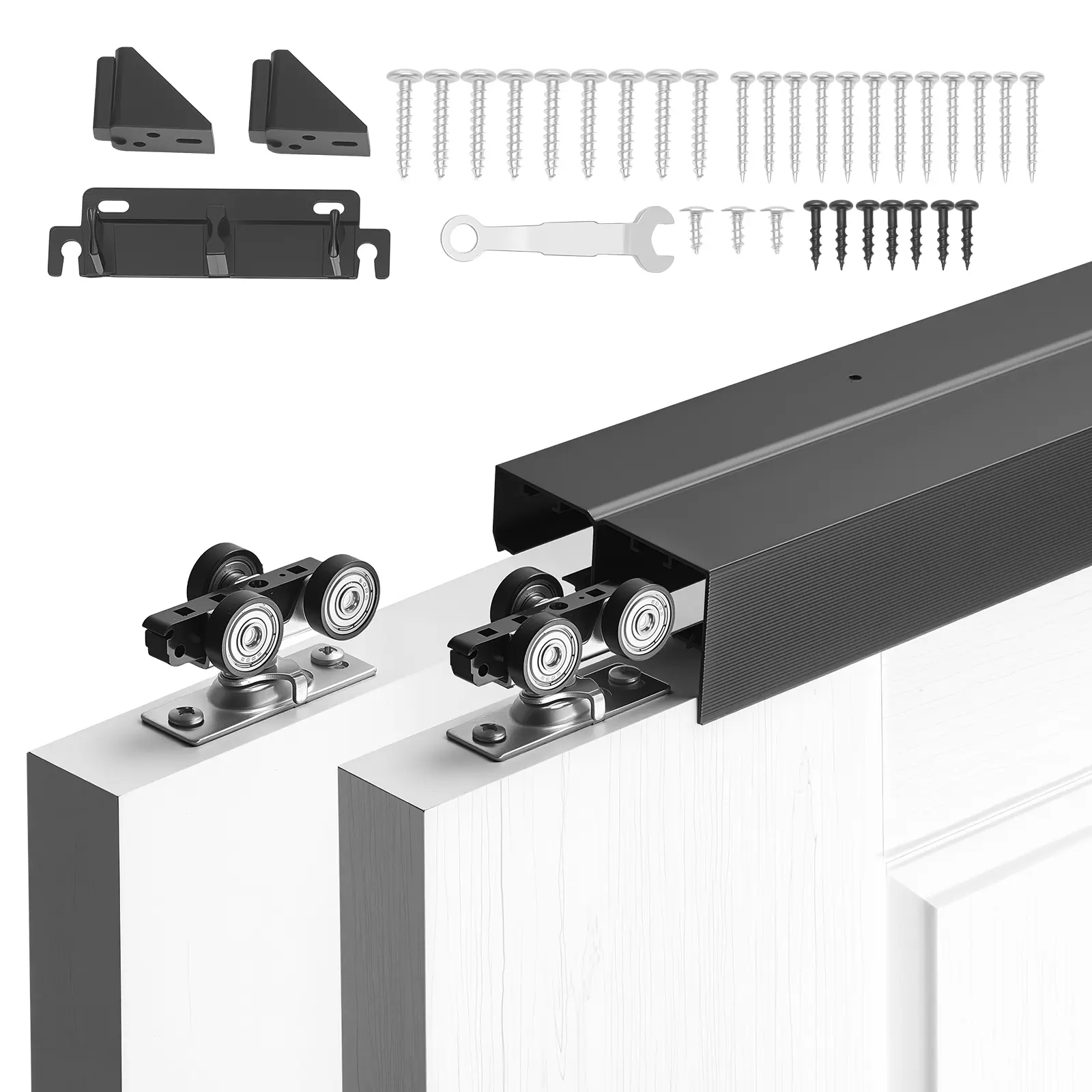 VEVOR Bypass Sliding Door Hardware Kit, 6 ft Aluminum Alloy Dual-Track System for 2 Bypass Doors, 36" Width, 1"-1 3/4" Thickness, Smooth Sliding, Quiet Operation, Easy Installation, Closet Use