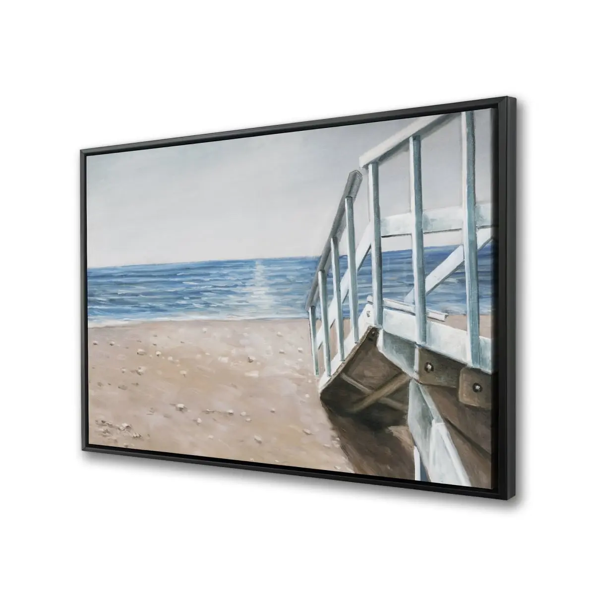 24x36 in Decorative Vibrant Modern Elegant Blue Marine Framed Wall Art - 360-Stand Seascape Waves Landscape Print, Ocean Beauty, Beach Themed, Soothing Home Inspo for Room & Bathroom Decor