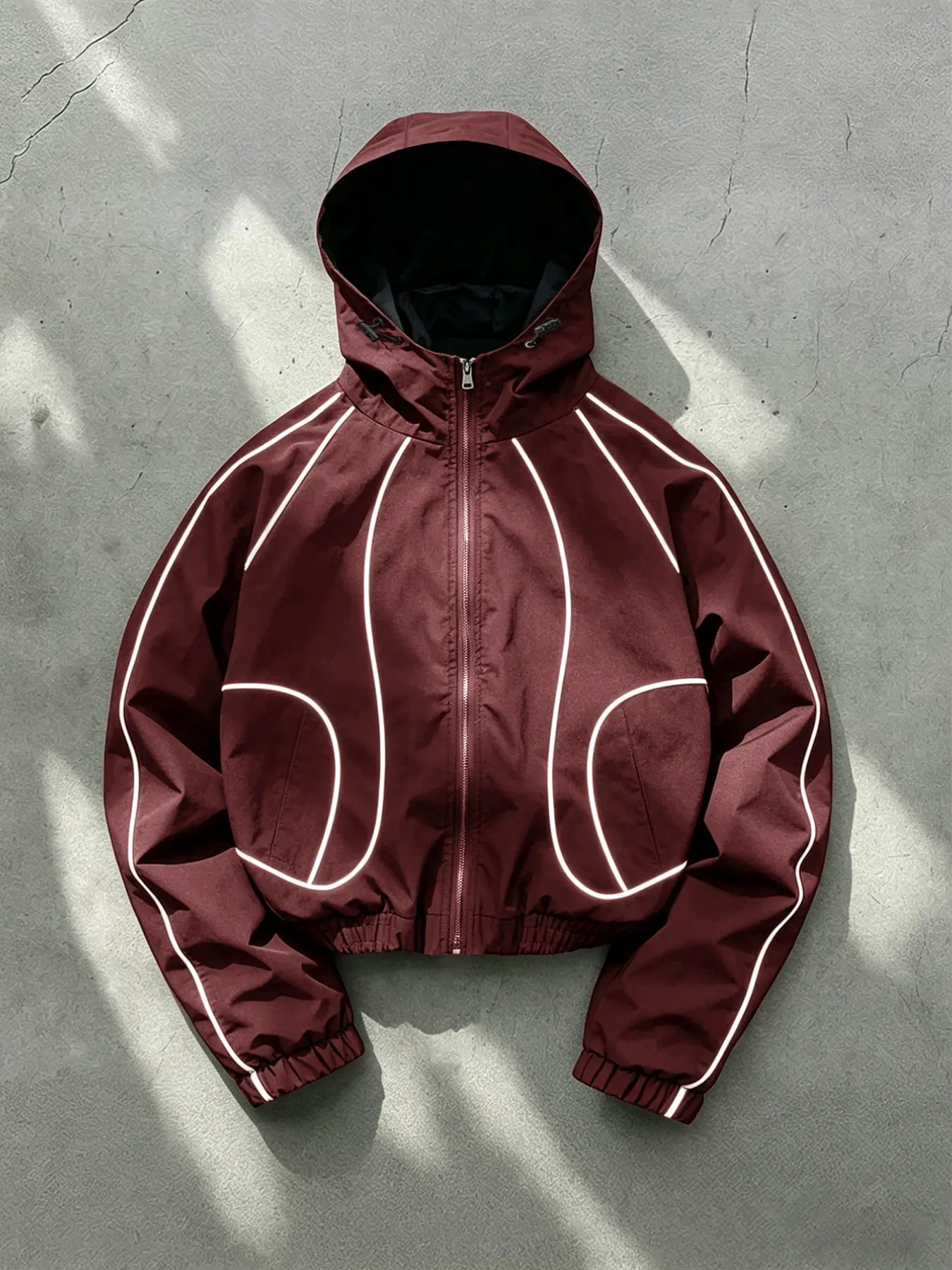 Men's Simple Windproof Hooded Jacket, Coats, Reflective Stripes, Anti-Wrinkle, Durable, Long Sleeve, Casual, All Seasons, Comfortable Fit, Polyester