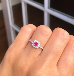 Round Halo Ruby Ring