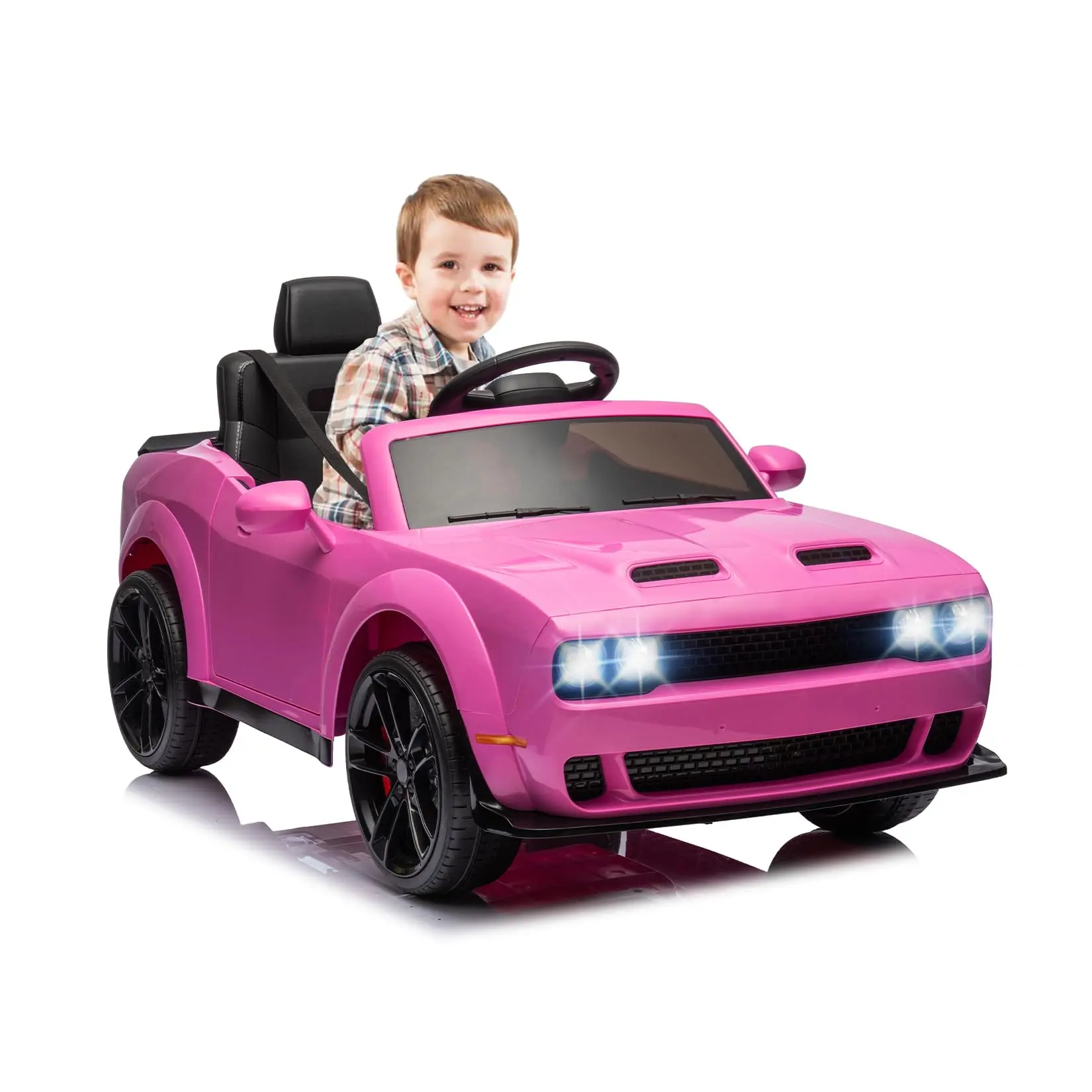 GARVEE Licensed 12V Dodge Challenger Unisex Battery-Powered Toddler Car - Bluetooth RC, Remote Control, LED Lights, MP3 Player, Battery Display, Volume Control, Ride-On Wheels, 29.8 lbs Outdoor Play Toy (Pink, Red, White, Black, Police, Blue)