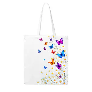 Womens Printed Canvas Tote Bag Butterflies And Daisies Spring Summer Stylish Durable And Versatile Perfect For Any Occasion