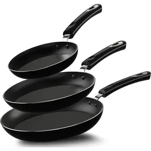 Nonstick Frying Pan Set - 3 Piece Induction Bottom - 8 Inches, 9.5 Inches and 11 Inches (Black)