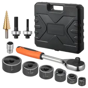 Knockout Punch Set, 1/2-Inch To 2-Inch Slug-Buster Ratchet Knockout Set, Ratchet Wrench Knockouts Punch Sets For Aluminum, Mild Steel, Fiberglass, And Plastics, Includes 6 Die Sizes, 40Cr Steel Tool Kit