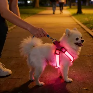 LED Light-Up Pet Harness Dog Back Pack Flashing Pet Chest Strap Night Glow Dog Leash Waterproof Adjustable for Medium Large Small Dogs