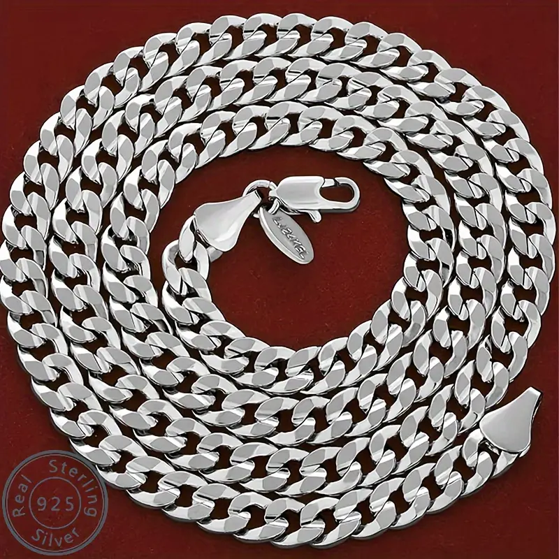 925 sterling silver Italian Cuban chain men's and women's necklace, fashionable personality, casual outfit, birthday, gift souvenir, Valentine's Day, Christmas, gift box