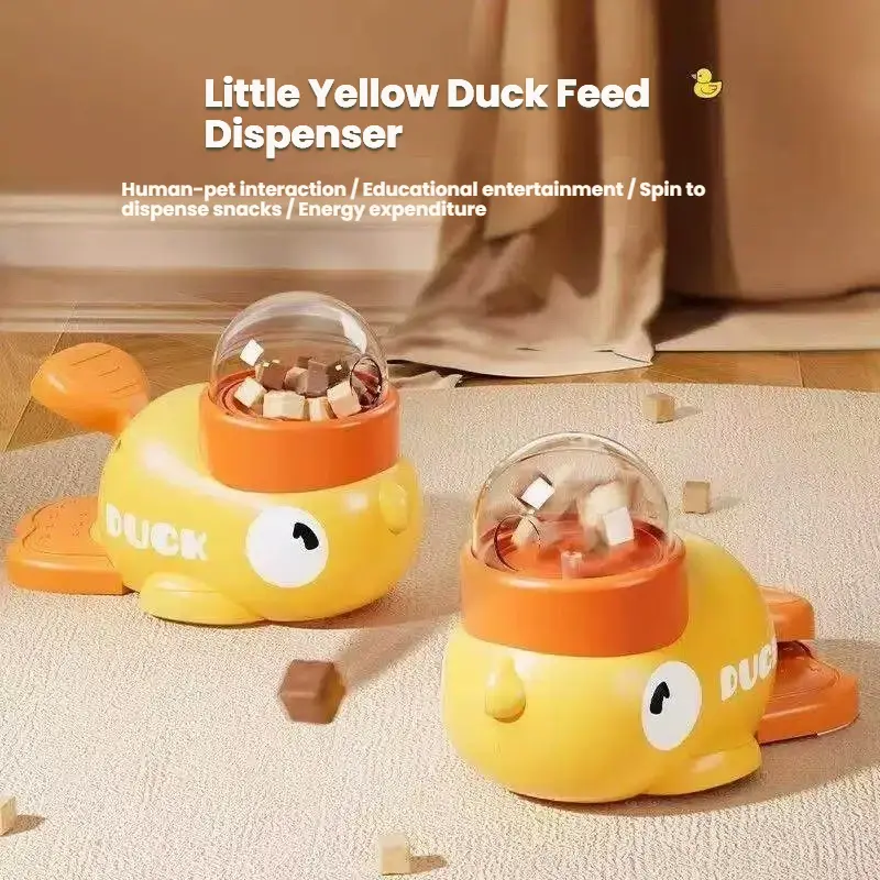 Duck-Shaped Automatic Pet Food Feeder for Dogs & Cats - Interactive Yellow Accessory That Reduces Boredom, Slows Fast Eaters