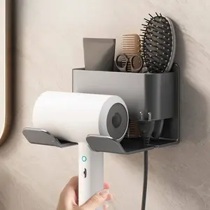 Wall-Mounted Hair Dryer Phone Holder, No-Drill Suction Cup Installation, Space-Saving Bathroom Organizer, Strong Adhesive, Ideal for Home Salon