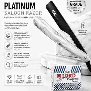G4 Vision Professional Straight Razor Stainless Steel White Stone Design with 100 Replaceable Blades Ergonomic Handle for Smooth Shave Experience