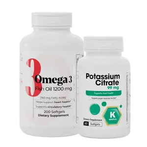 Active Lifestyle Bundle - Omega 3 Fish Oil 1200 mg & Potassium Citrate 99 mg for Muscle Function Hydration & Heart Health, Vitamins, Supplement