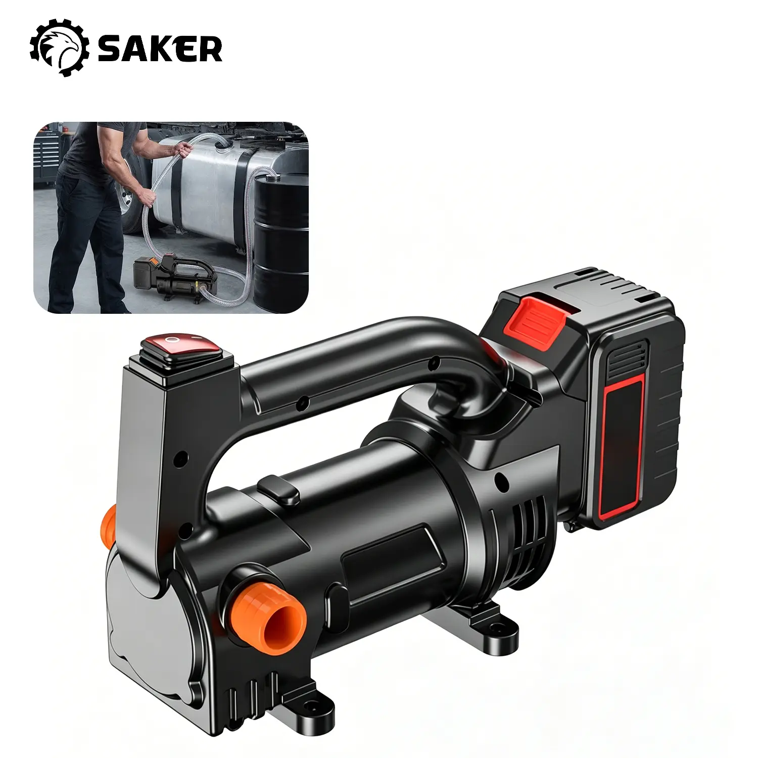 Saker Cordless Diesel Transfer Pump, Rechargeable Self-Priming Electric Fuel Pump with 4000mAh Lithium Battery, Leak-Resistant Oil Seal, Anti-Clog Hose Lock for Diesel, Kerosene, Boats, Trucks & Farm Equipment