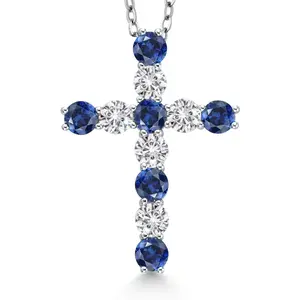 Gem Stone King Moissanite and Created Ruby Pendant Necklace for Women | 925 Sterling Silver | Round 3.5MM | 1.64 Cttw | with 18 Inch Silver Chain | 1.20 Inch