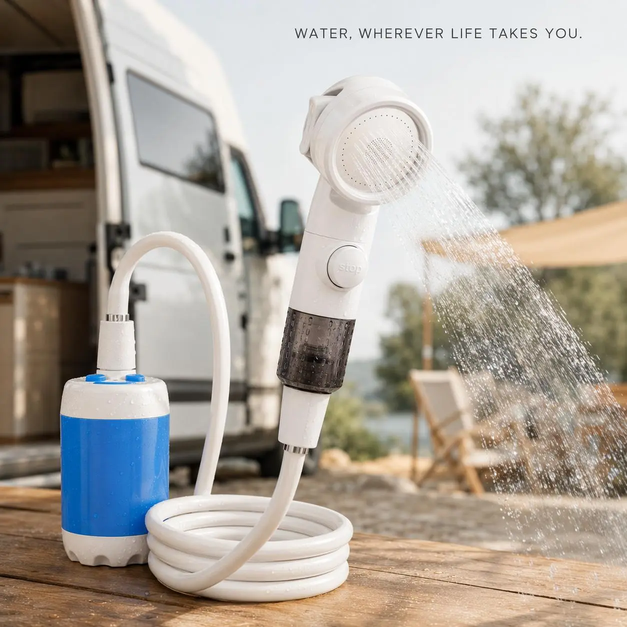Portable Camping Shower with Rechargeable Pump, 2-Mode Water Flow and 3-Mode Shower Head, Type-C Outdoor Shower Kit with 6.6 FT Hose for Camping, Pet Washing, Beach and Garden