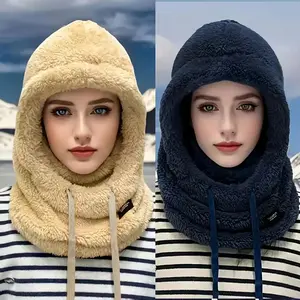 1pcs Plush Fleece Balaclava Hood - Soft, Warm, Windproof Face Mask & Neck Warmer with Elastic Drawstring for Cycling, Skiing, Outdoor