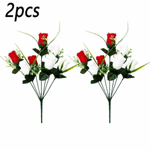 Artificial Cemetery Flowers, Lifelike Artificial Flower, & Rose with Leaves, All-Season Maintenance-Free, Easy Installation, Outdoor Graveyard Memorial Decoration, Artificial Flower Set