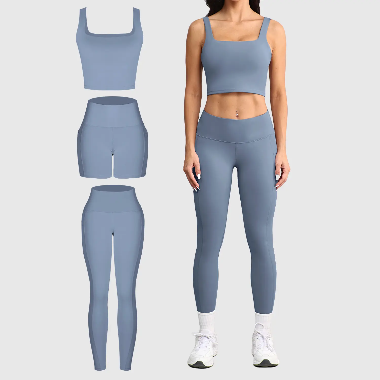 CHRLEISURE Women's Suit Workout Set Yoga Outfit Activewear for Daily Wear with Long Sleeve Top & High-Waisted Leggings