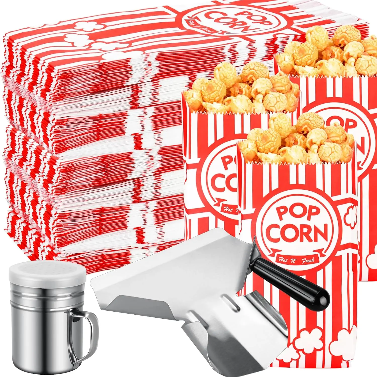 202 count Popcorn Bags with Popcorn Scoop and Salt Shaker,1 oz Small Pop Corn Bags Popcorn Bags Individual Servings for Popcorn Machine Supplies Party Movie Night Theater