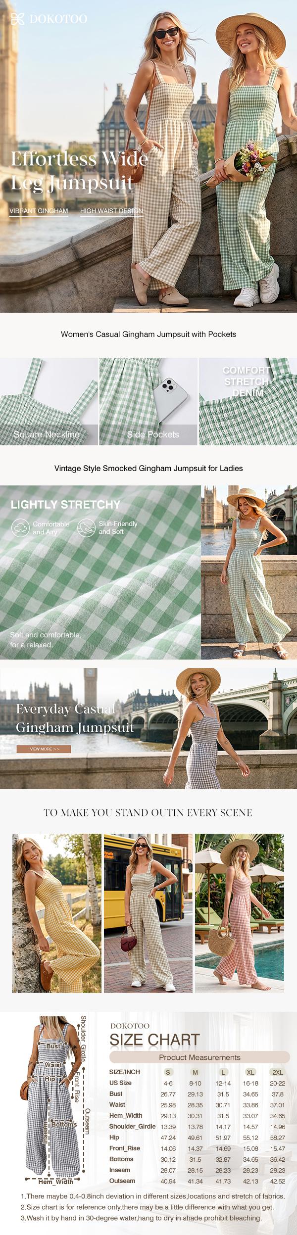 Dokotoo Women's Casual Loose Overalls Jumpsuits One Piece Sleeveless Plaid Wide Leg Long Pant Rompers With Pockets Bohemian Womenswear