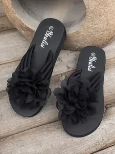 Women's Flower Decorated Slides, Casual Comfortable Home Slippers, Non-slip Soft Slippers for Indoor & Outdoor Wear, Walking Shoes