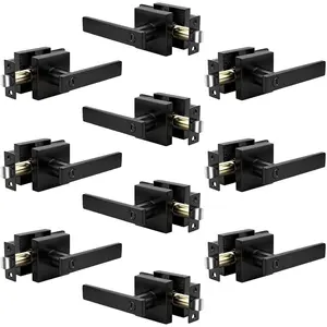 10 Pack Square  Door Levers Interior, Black Door Handles with Lock, Keyless Door Handlesets for Bedroom and Bathroom, Black Door Knobs Reversible for Right & Left