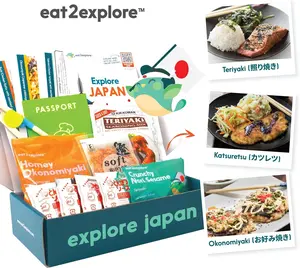 eat2explore Japan Meals Noodles Kit - Authentic Japanese Okonomiyaki, Katsu, Teriyaki - Educational Cooking Set for Family Fun & Learning - Easy Recipes & Essential Ingredients - Instant Dinner & Fun Learning