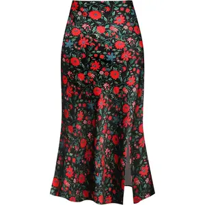 Leopard Print Skirt for Women Cheetah High Waist Silk Satin Elasticized Skirts