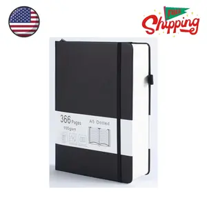 Thick Bullet Notebook with 366 Numbered Pages, A5 Dotted Journal for Writing with 100GSM Dot Grid Paper 5.7"x8.3" Black