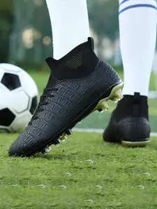 Men's Professional Fg Long Stud Soccer Shoes, High Top Sock-Like Ankle Football Training Boots, Anti-Slip Crocodile Texture, All Seasons
