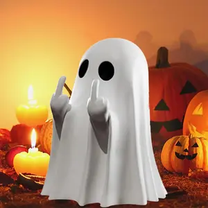 Halloween Ghost Figurine-Spooky Resin Middle Finger Ghost Statue, Cute Ghost Decor for Halloween Decorations, Porch and Indoor Spooky Home Decor (Flipping Finger Ghost）