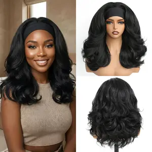 FABÉLLE Wear and Go Headband Wig Glueless 18Inch Body Wave Wig for Black Women Ombre highlight Synthetic Heat Resistant Fiber, No Lace, Attached Headband,  Full Density, Yaki Texture, Secure Fit, Beginner Friendly, All Day Comfort summerwins