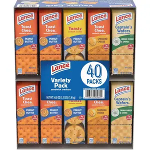 Variety Pack Sandwich Crackers - 40 Packs of Snack Crackers with Peanut Butter, Butter, and Cheese Options