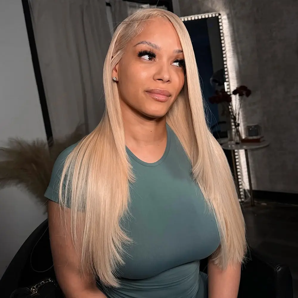 13x4 Milk Tea Blonde Lace Frontal Human Hair Remy Wig Pre Plucked with Natural Hairline 180% Density Ash Blonde Colored Straight Wigs Small Knots for Women
