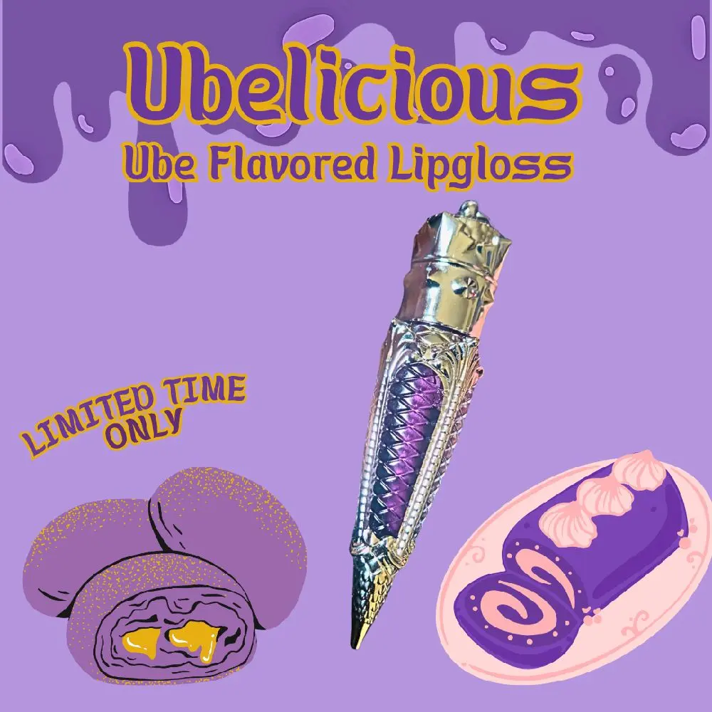 Ubelicious Ube Flavored Renaissance Lip Gloss Necklace Vegan Cruelty-Free LipGloss Necklace Glossy Cosmetic Makeup Lip Care glossy lip tint